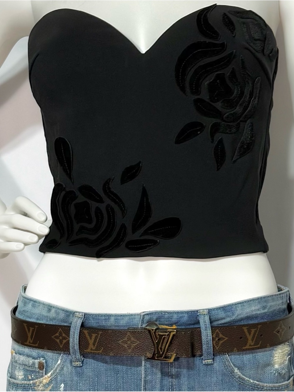 NWOT Chiara Boni La Petite Black floral embroidered Bustier | Size 40